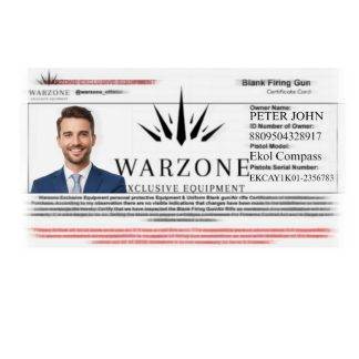 BLANK GUN ID card or Certification card